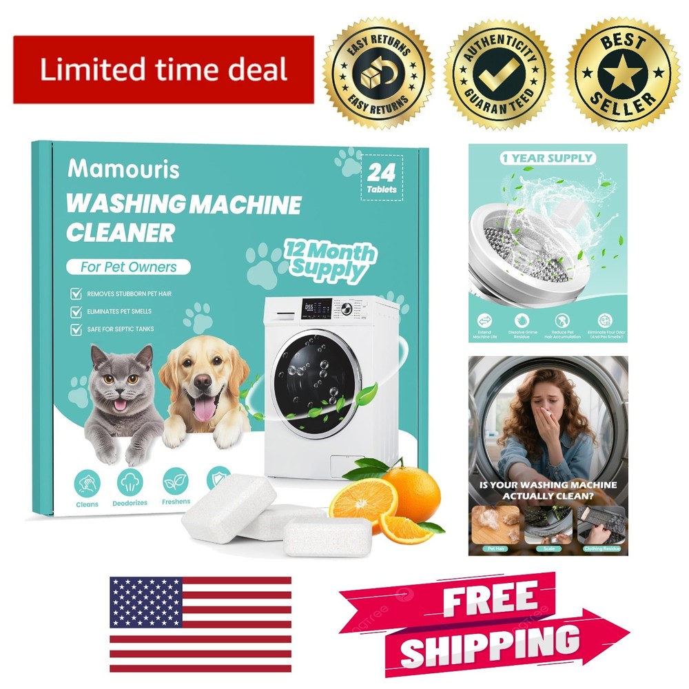Deep Cleaning Tablets for Washing Machines - 24 Count, Odor and Pet Hair Remover