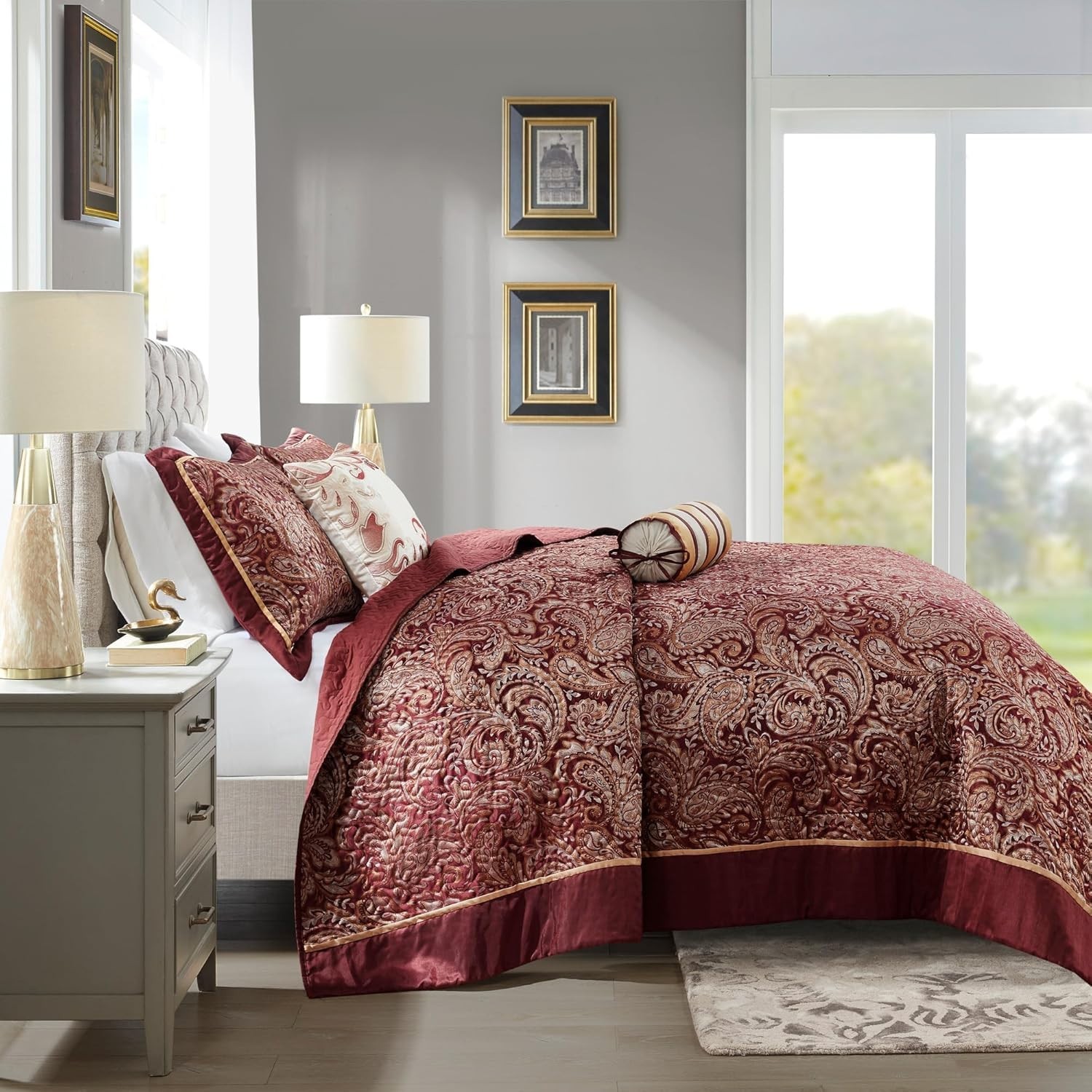 Madison Park Aubrey Reversible Quilted Bedspread Set, Burgundy 5 Piece gallery