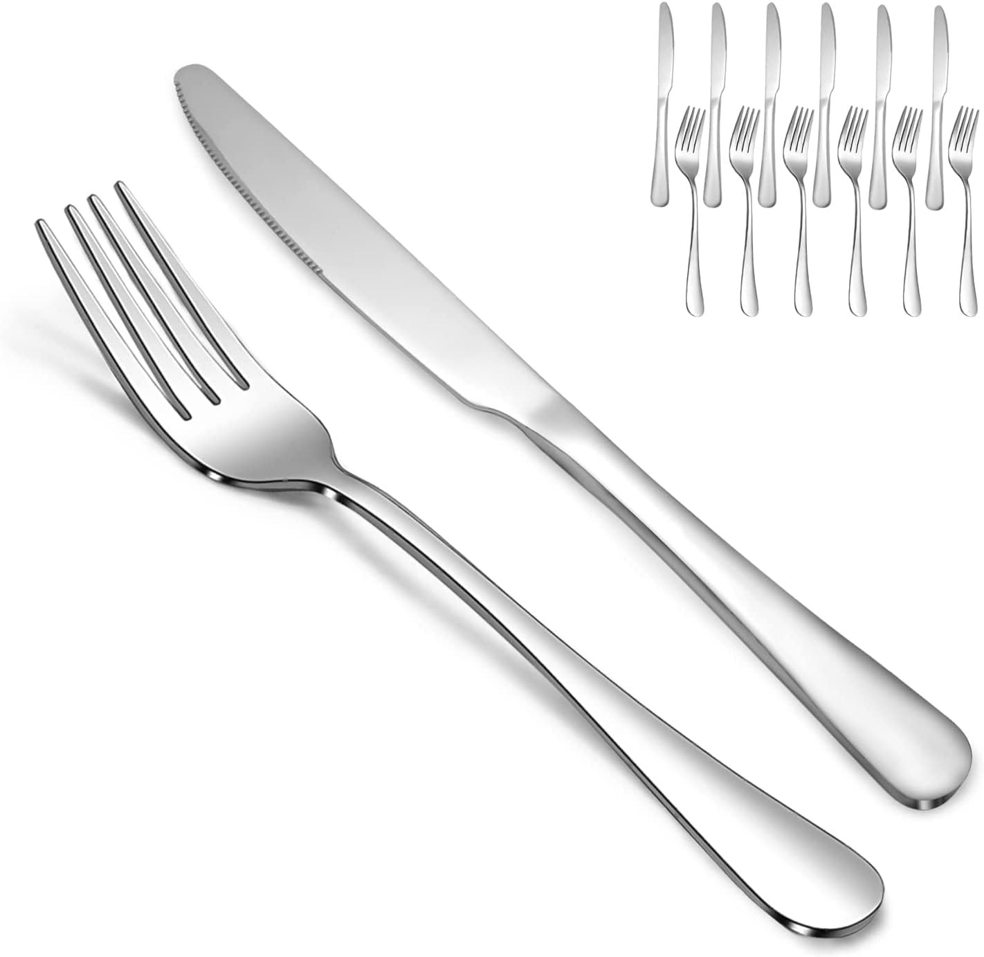 12 Piece Silverware Set with 6 Dinner Knives and 6 Dinner Forks,Flatware Set gallery