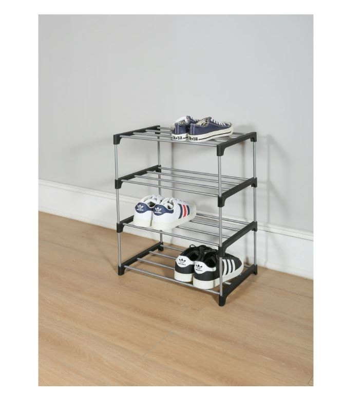 4-Tier Shoe Rack – Mainstays, Black & Silver, Metal Tubes, Holds 8 Pairs gallery
