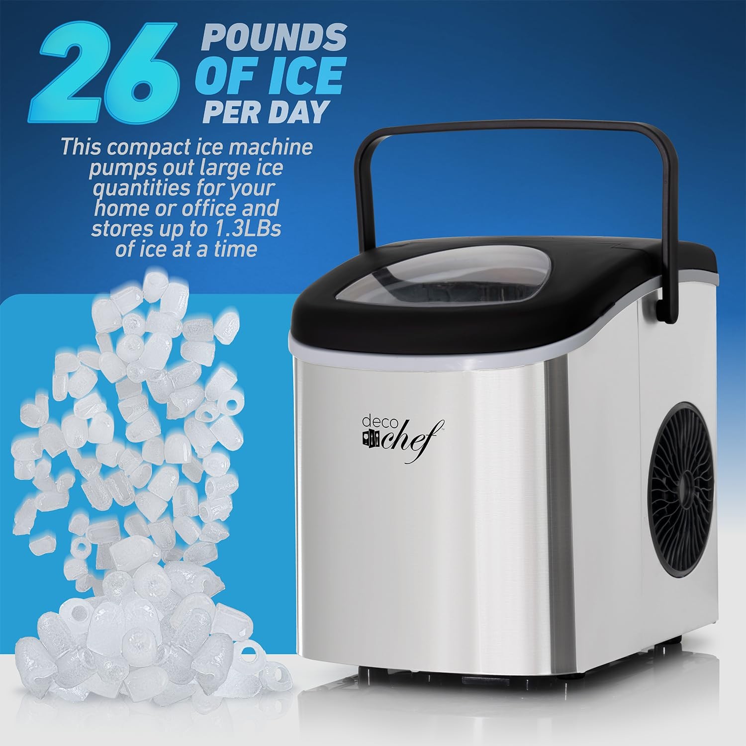 Deco Compact Countertop Ice Maker, 26LBs in 24HRs, 9 Bullet Ice Cubes Ready i... gallery