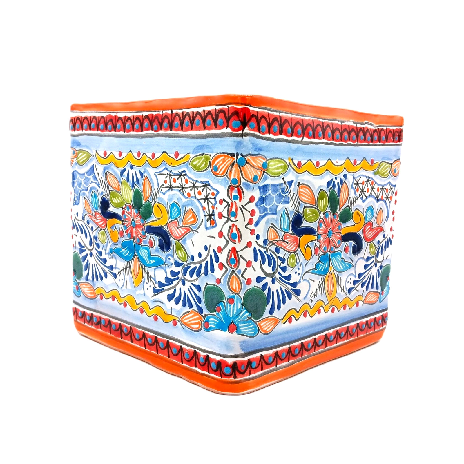 Talavera Pottery Planter Mexican Ceramic Flower Pot Puebla Blue Square 8in gallery