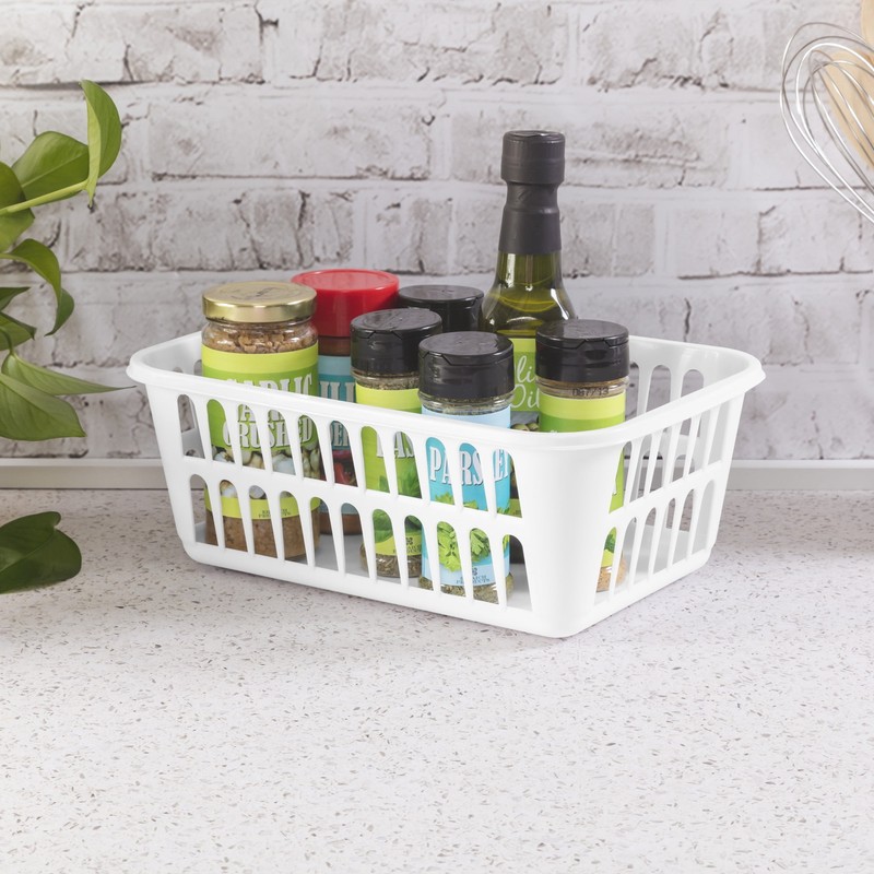 (6 pack) Storage Basket, Versatile Open Plastic Bin, White gallery