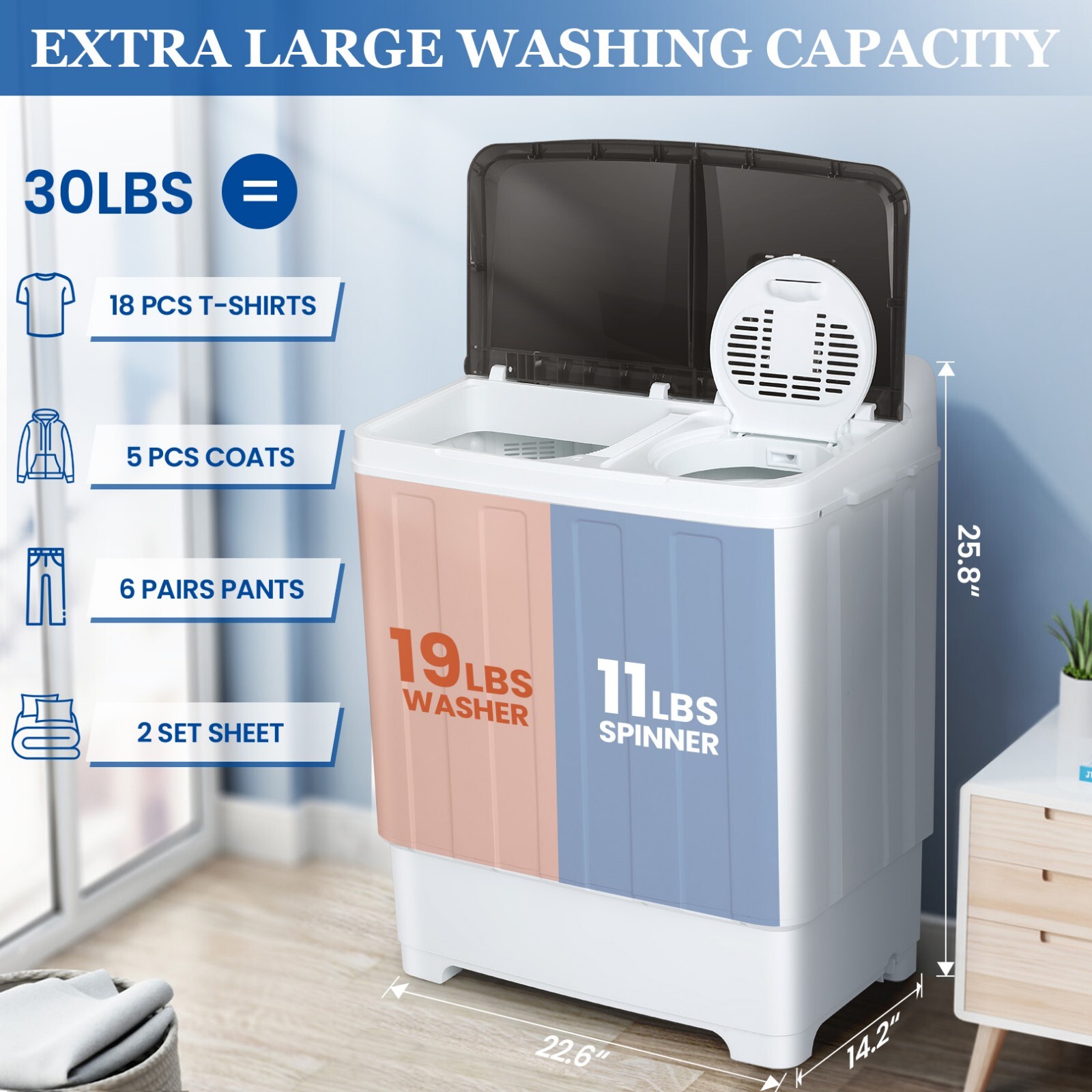 Portable Washing Machine Twin-Tub Compact Laundry Washer Combo Home Apartment🌟 gallery