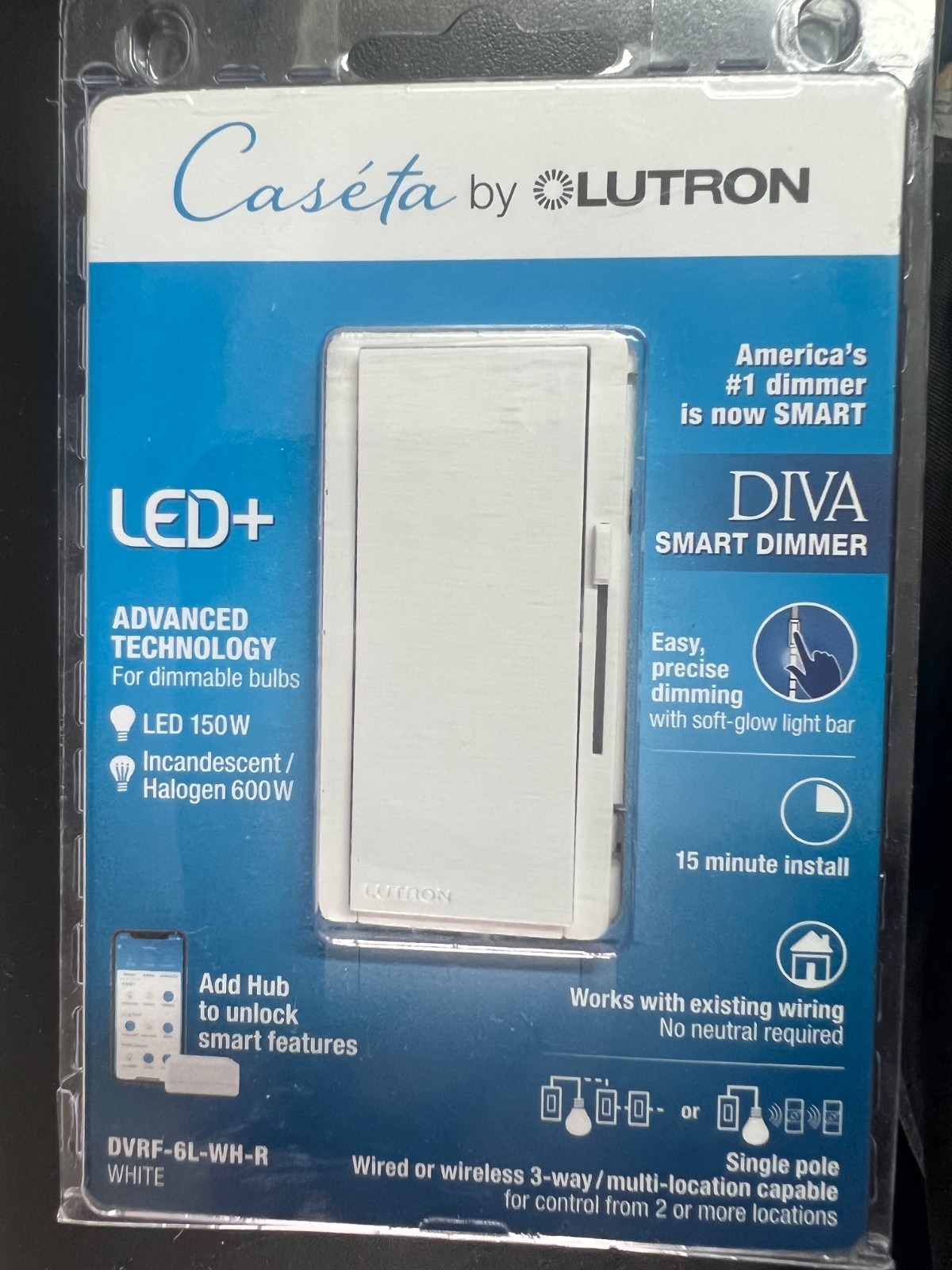 Lutron DIVA Caseta Smart LED+ Dimmer DVRF-6L-WH-R 3365 gallery