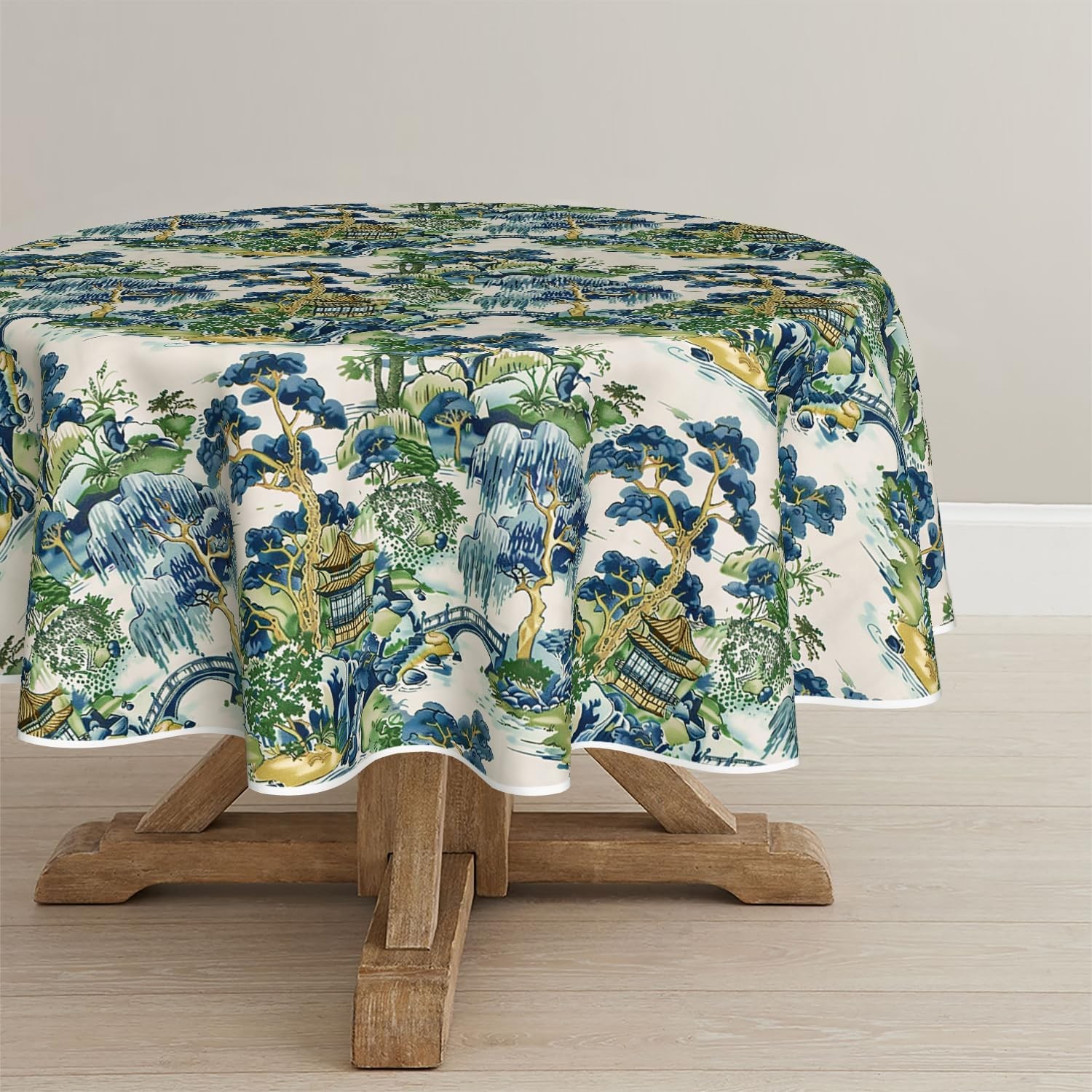 Decorativear Tablecloth 90×90 Inch Round, Seasonal House Trees Vintage Style gallery