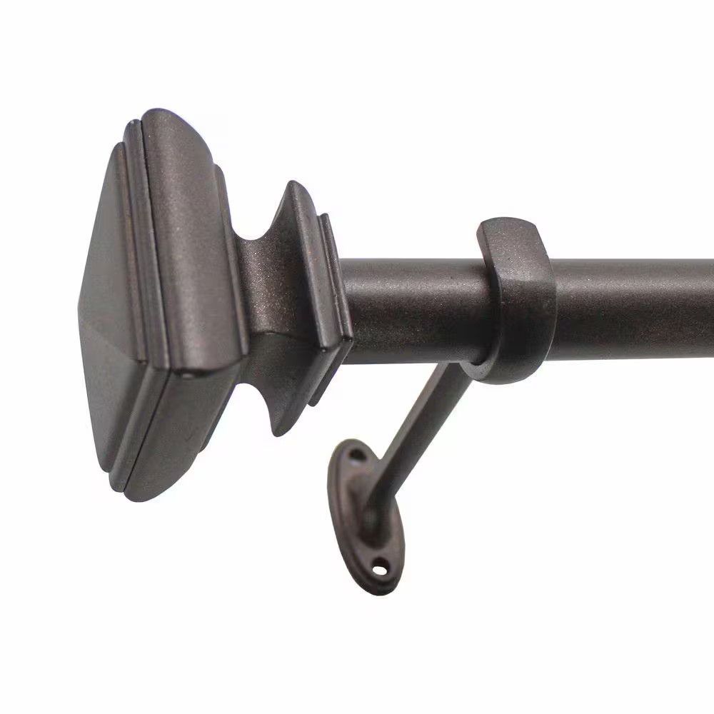 Square 72 In. - 144 In. Adjustable Curtain Rod 7/8 In. in Toasted Copper with Fi gallery