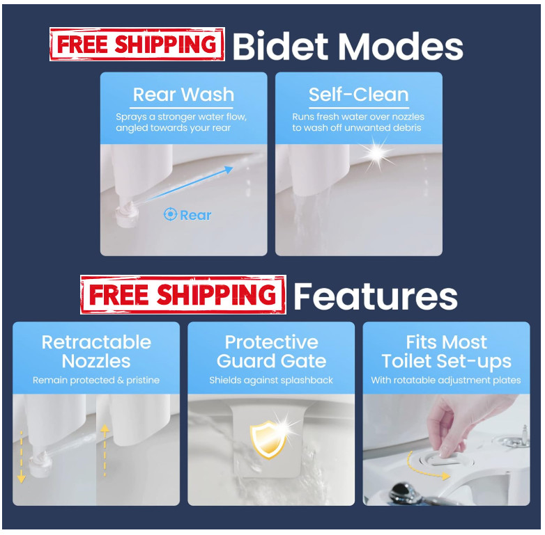 Non-Electric Bidet Attachment, Self-Cleaning Nozzle, Adjustable Water Pressure gallery