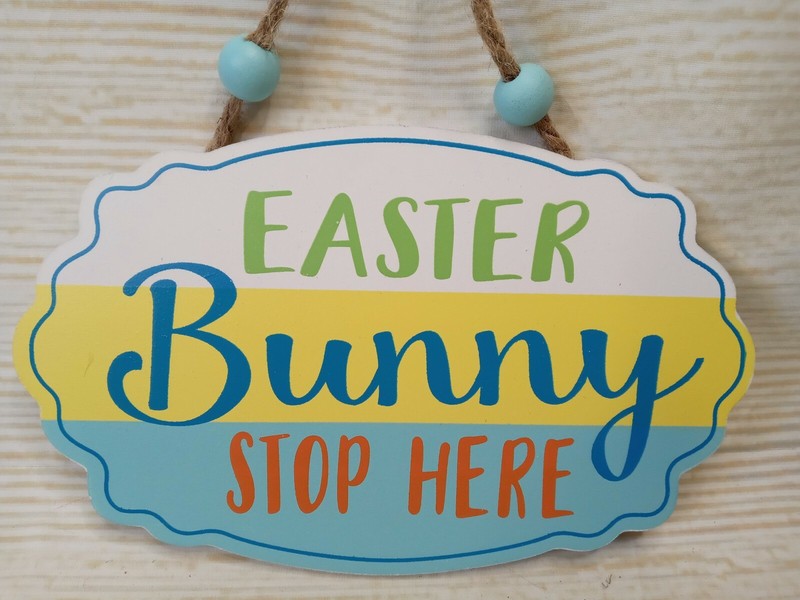 New "Easter Bunny Stop Here" Hanging Wood Sign Decor Ornament Spring Carrots Egg gallery
