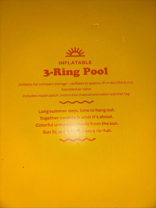 Sun Squad Inflatable 3 Ring Pool 105 gal Round Kiddie Pool - Yellow/Pink/Navy gallery