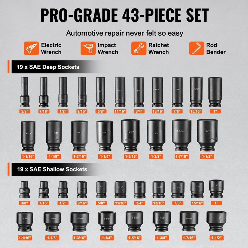 1/2in Drive 43-Pc Impact Socket Set SAE 3/8in-1-1/2in gallery