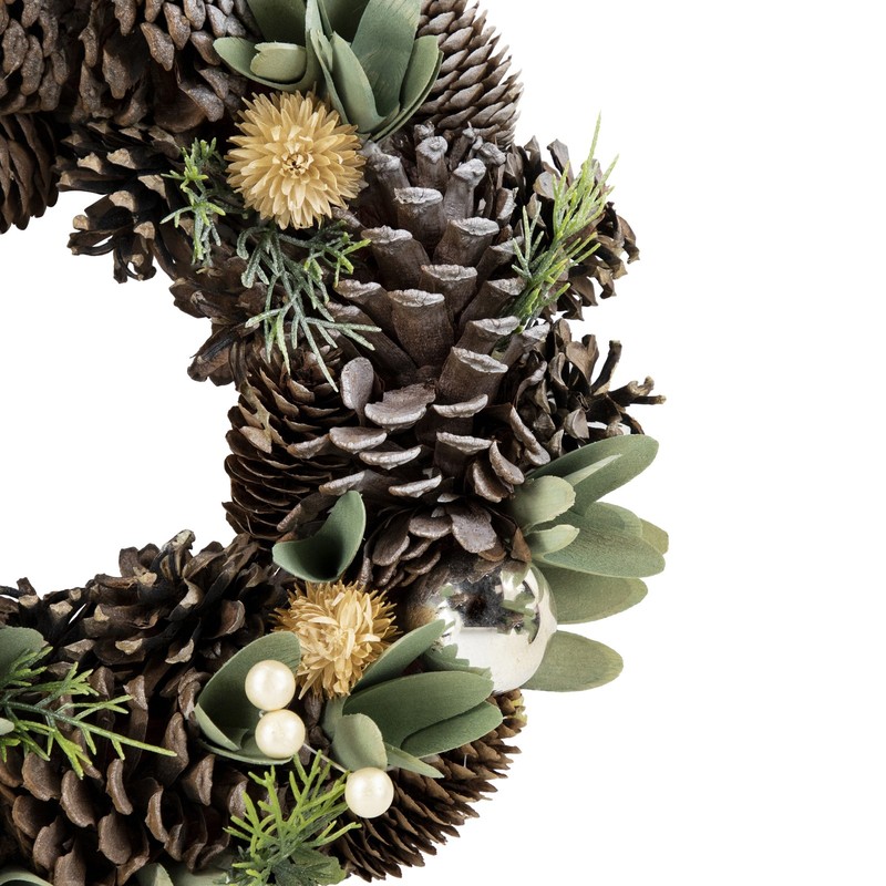 Northlight SilverGreen Mixed FoliagePinecone Christmas Wreath 13.5-Inch gallery