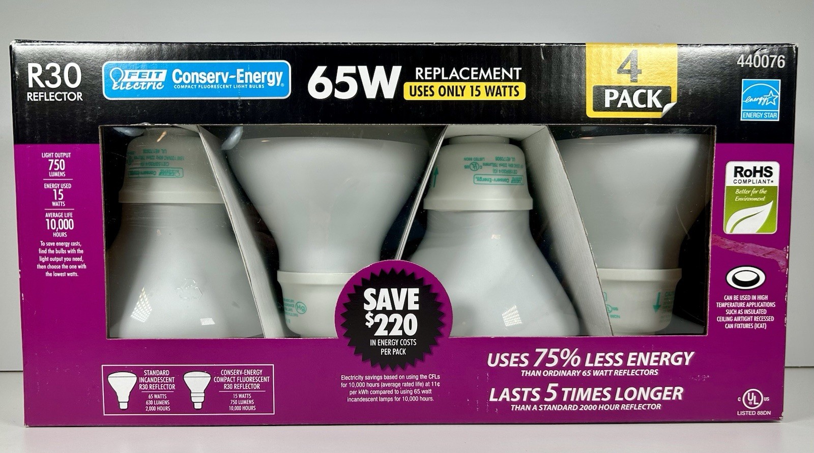 Feit Electric Conserv-Energy R30 CFL 15W=65W Soft White 2700K 4pk CE15BR30/4 gallery