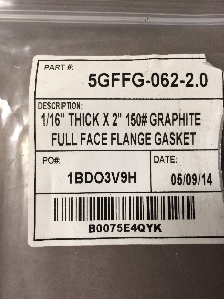 Graphite Flange Gasket 1/16” thick by 2” 150# full face Part# B0075E4QYX gallery