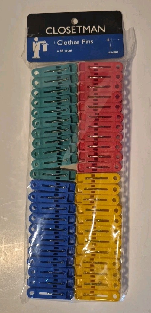 Vintage Plastic Colorful Clothespins Set of 47 Blue Green Red Yellow Nos gallery