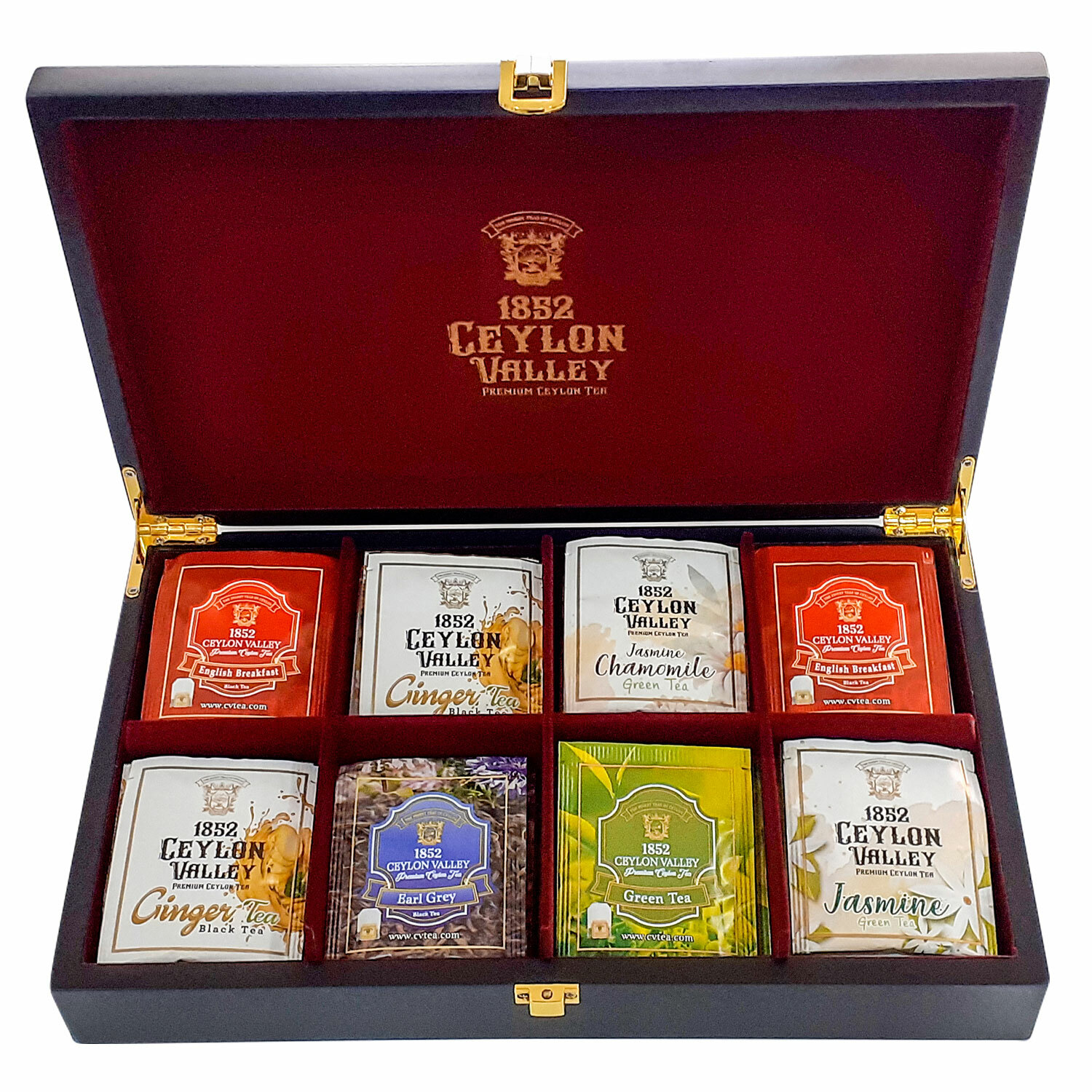 Ceylon Variety Gift Pack 8 Tea Flavors. 64 Enveloped Tea Bags in Wooden Gift Box gallery