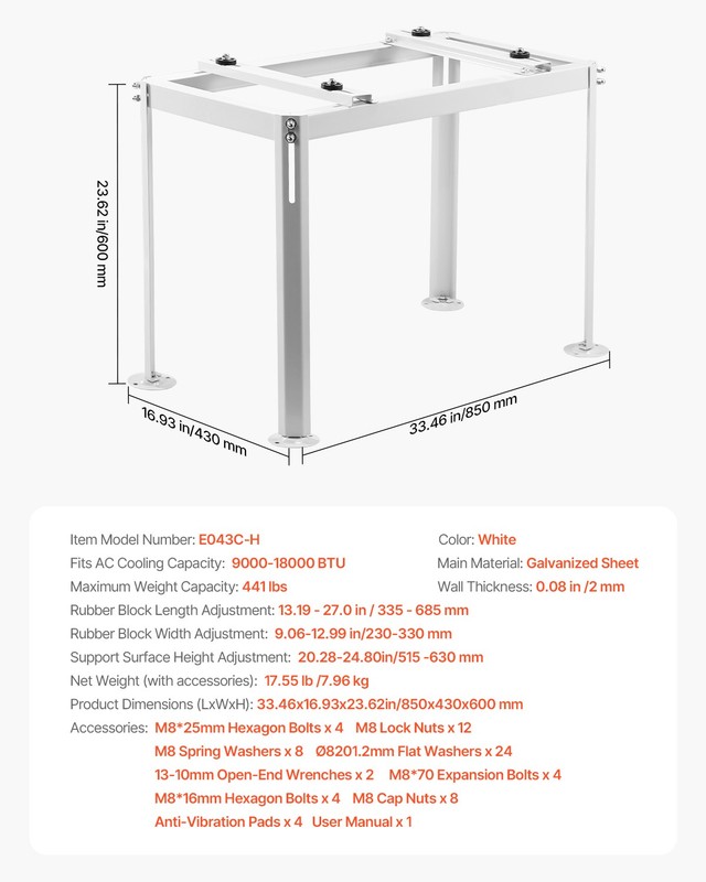 VEVOR Mini Split Ground Stand Adjustable Anti Vibration for 9000-18000 BTU gallery