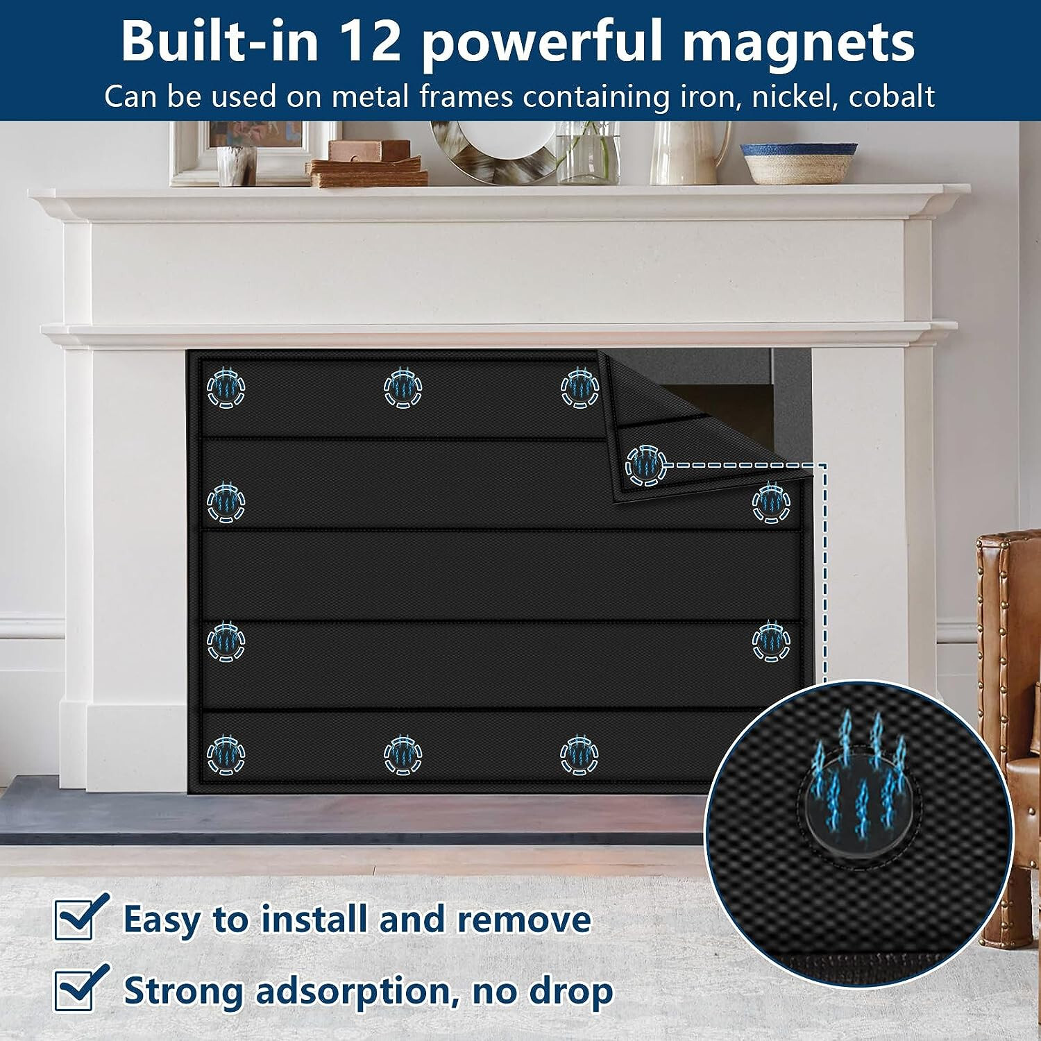 49x37 Inch Magnetic Fireplace Cover with 12 Built-in Magnets for Heat Loss 51x39 gallery