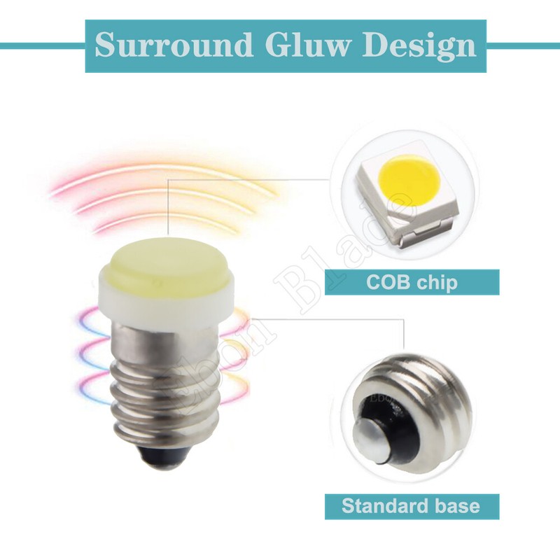 10Pcs E10 1447 COB LED Cold White Bulb MES Screw Torch Headlamps/Light DC 12V gallery