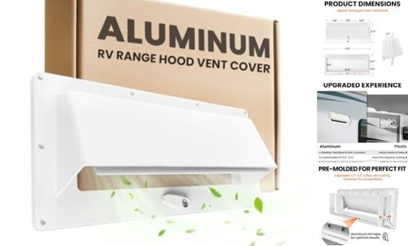 Aluminum RV Range Hood Vent Cover - Complete Kit with Waterproof Butyl White gallery