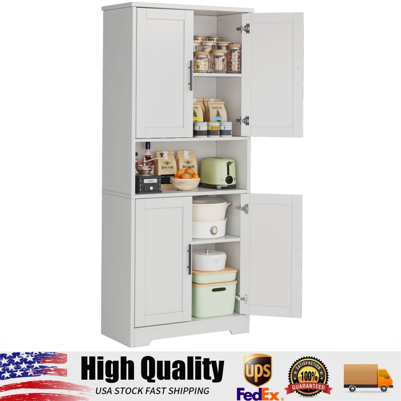 70" Tall Kitchen Pantry Cabinet, Storage Cabinet with Doors & Adjustable Shelves gallery