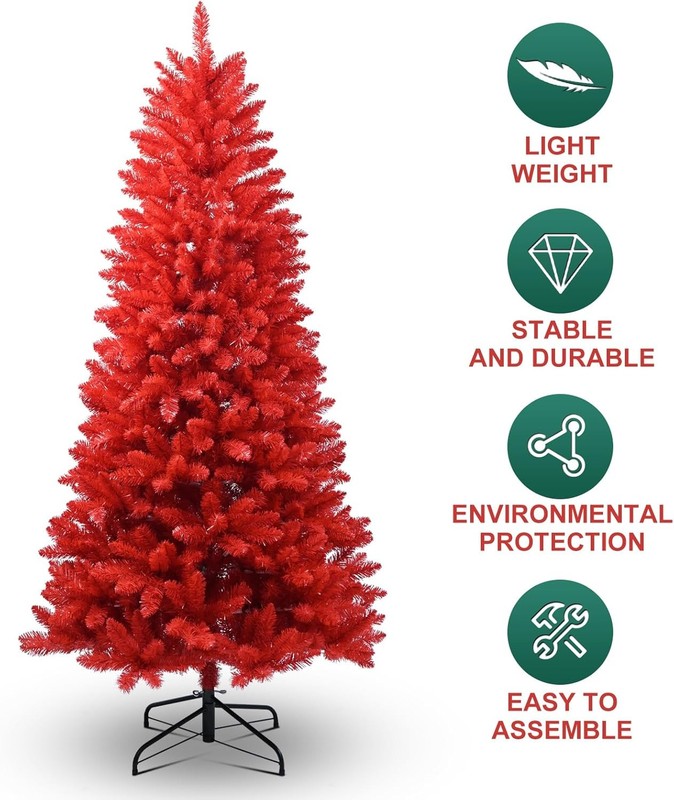 6ft Artificial Red Christmas Tree Halloween Xmas Tree Holiday Indoor Decor gallery