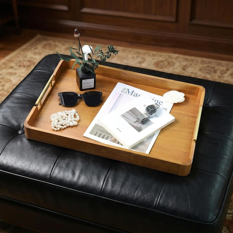 Solid Teak Wood Serving Tray with Handles 20"x14" Patters for Serving Food Party gallery