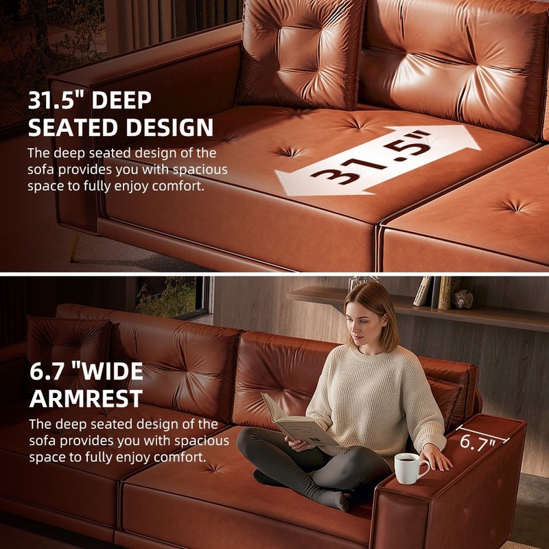 Faux Leather Convertible Pull Out Sofa Bed Tufted Sleeper Couch With Square Arm gallery