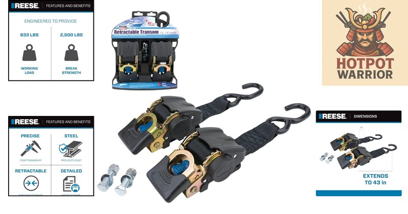 Powersports Retractable Tie Downs 2x43 Inches, 833 lbs Secure Transport gallery
