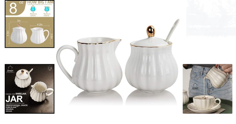Versatile White Ceramic Sugar & Creamer Set – Perfect for Any Festive Occasion gallery