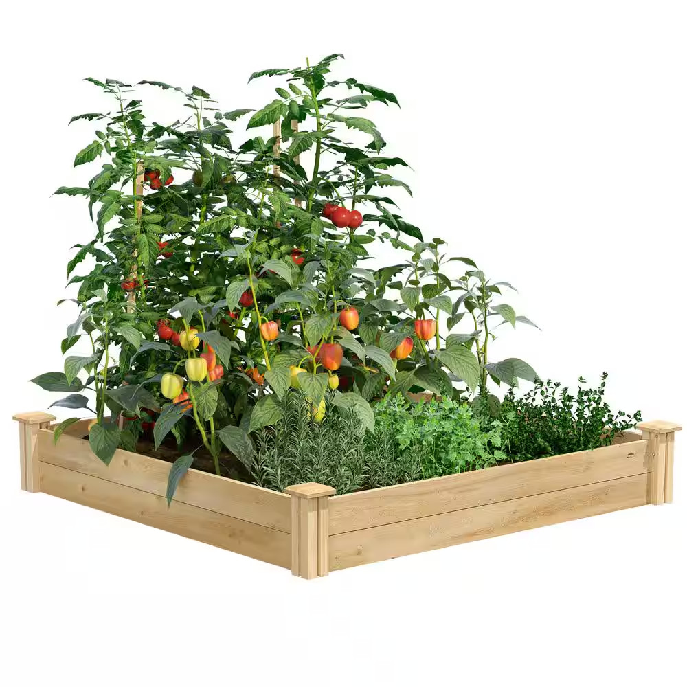 Original Natural Wood Cedar Square Raised Garden Bed (48 In. L X 48 In. W X 7 In gallery