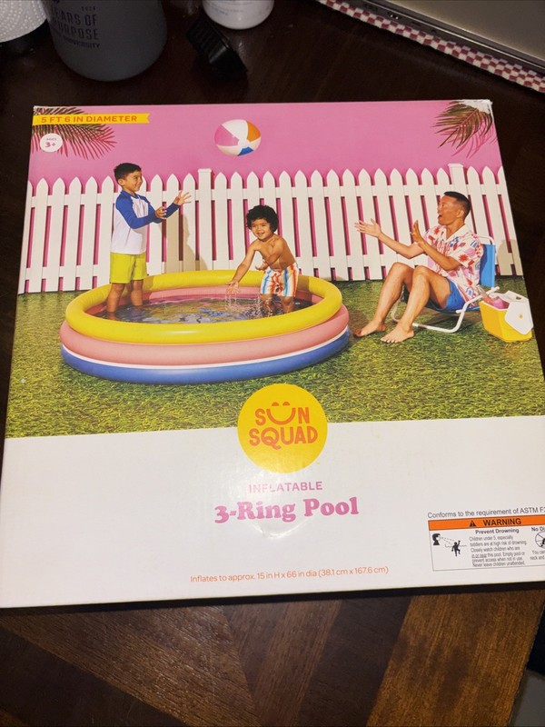 Sun Squad Inflatable 3 Ring Pool 105 gal Round Kiddie Pool - Yellow/Pink/Navy gallery