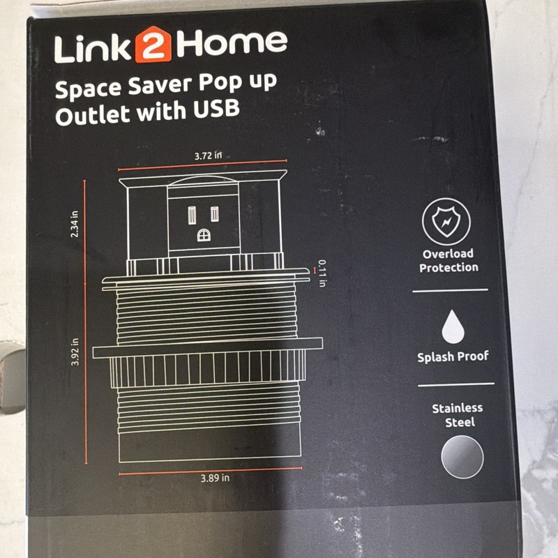 Link2Home Pop Up Outlet, 3 Outlets, 2 USB Ports, Splash Proof, EM-PU-100E gallery