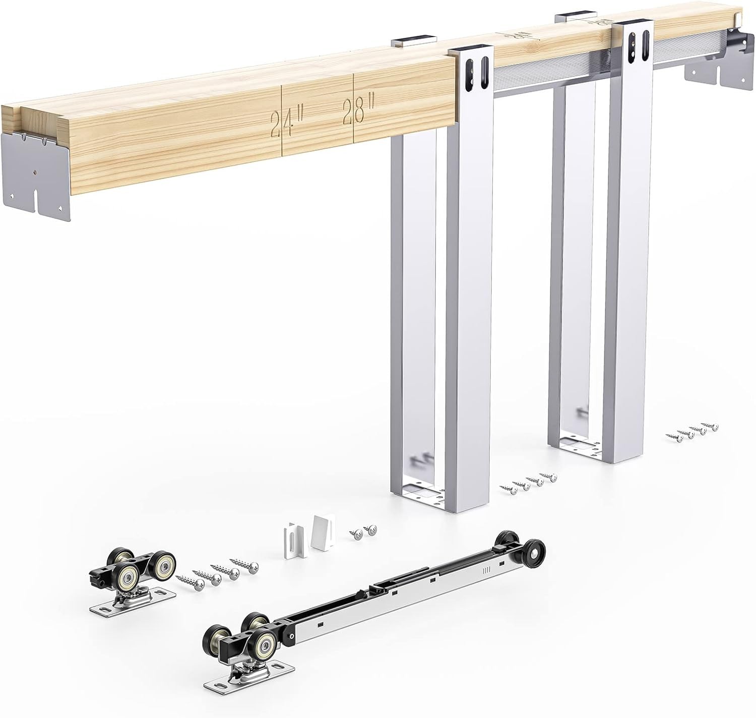 30x80in Pocket Door Frame Kit with Two-Way Soft Close Mechanism for 2X4 Studs Wa gallery