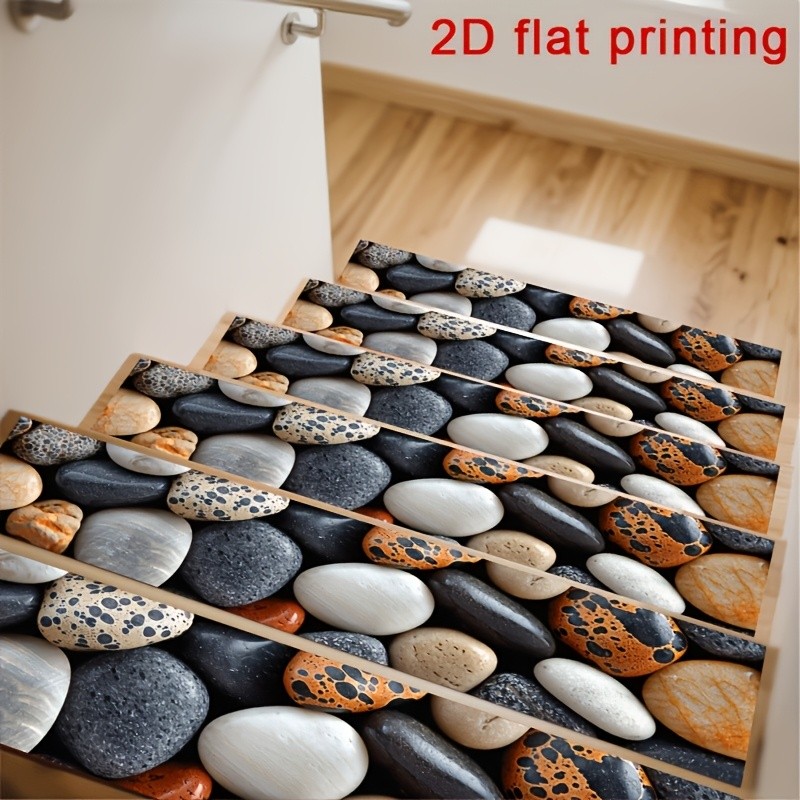 Natural Stone Pattern 2D Flat Printing Stair Treads, Non-Slip Step Mats, Prote
