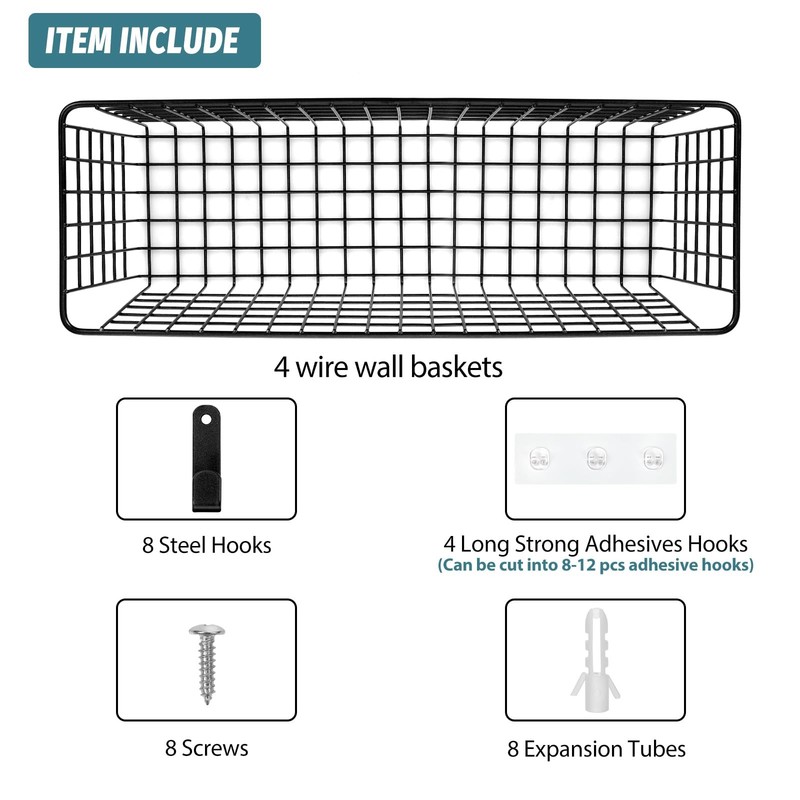 4 Set [EXTRA LARGE] Hanging Wall Mount Storage Baskets Extra Large, Black gallery