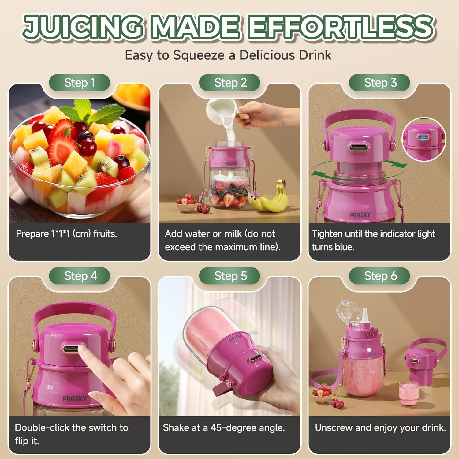 Portable Blender, Prasky Personal Blenders for Shakes and Smoothies with 27oz gallery