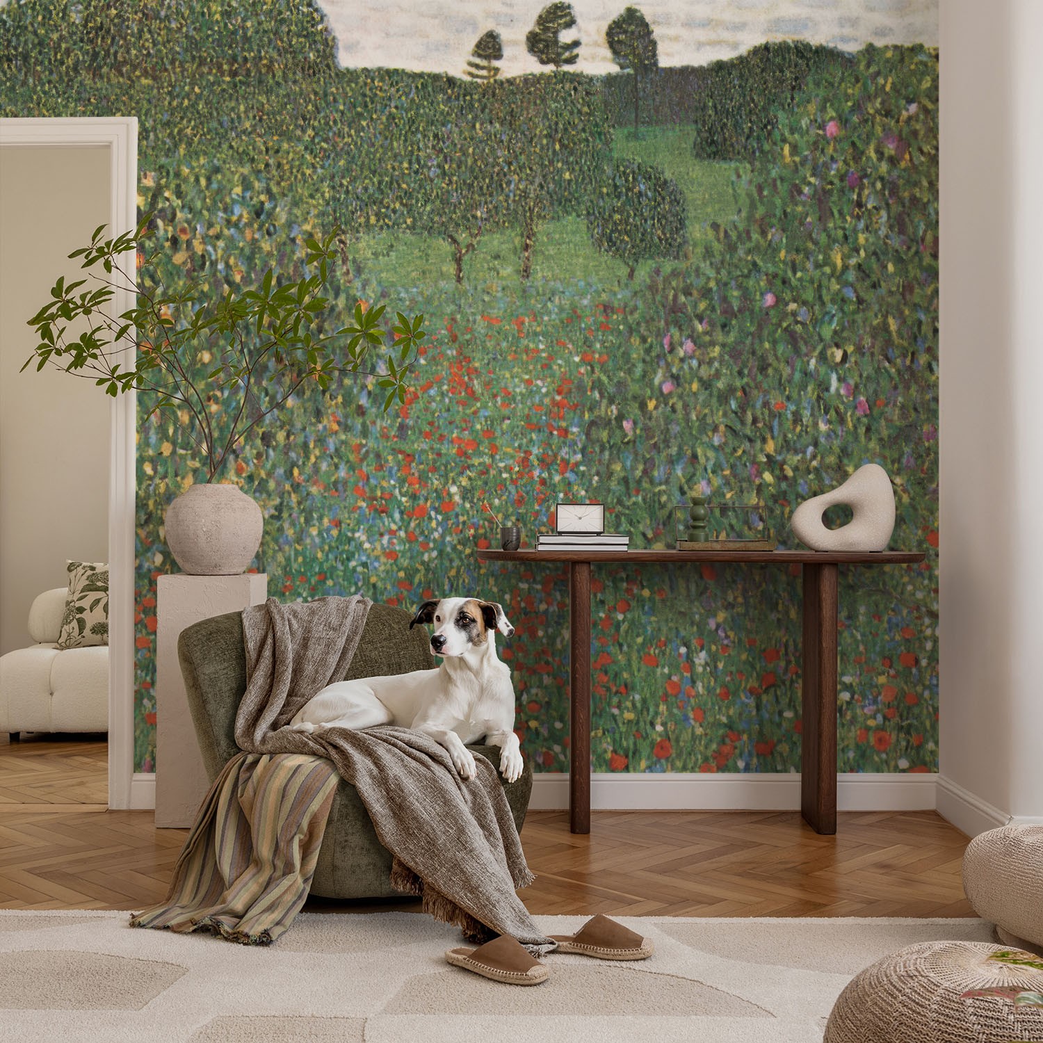 Paste the Wall Wall Mural Modern Feature Wall A Blooming Meadow Among The Trees gallery