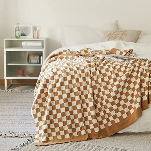 100% Cotton Checkered Throw Blanket Lightweight Breathable 51"L x 63"W Khaki gallery