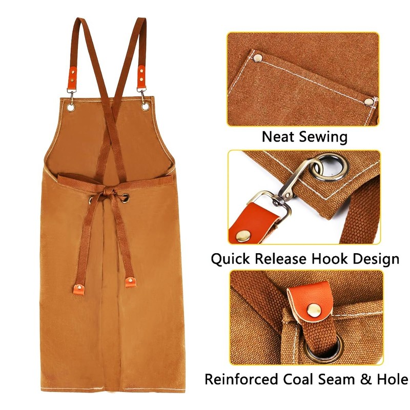 Kitchen Apron Canvas (2 Pack), Chef Apron Cross Back Adjustable Apron with 3 ... gallery