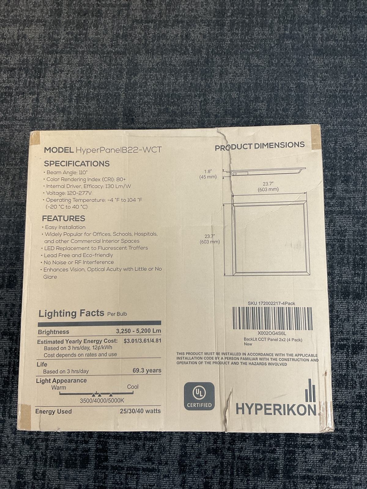 Hyperikon 4- Pack 2x2 Foot LED Backlit Flat Panel,25W/30W 40W,3500K/4000K/5000K gallery
