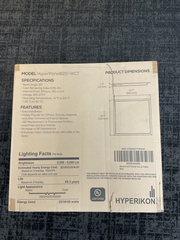 Hyperikon 4- Pack 2x2 Foot LED Backlit Flat Panel,25W/30W 40W,3500K/4000K/5000K gallery