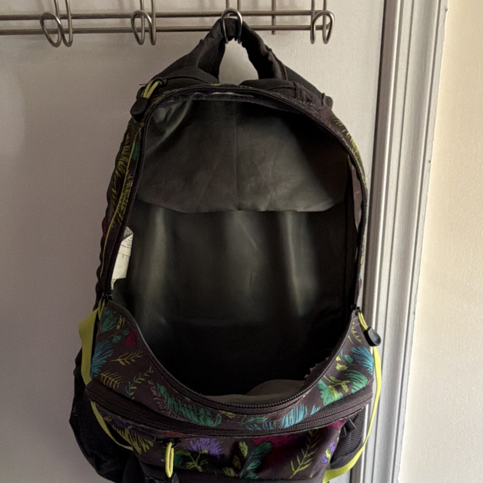 High Sierra Floral Hiking Backpack Black Multicolor 5 Pockets Multifunction 3
