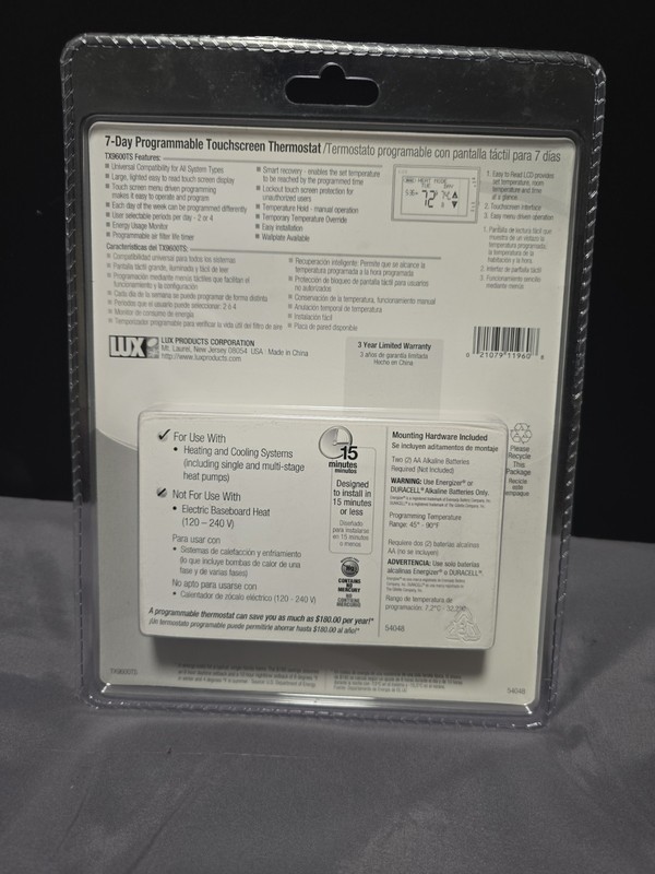 Lux Smart Temp TX9000TS 7-Day Programmable Thermostat Touch Screen Factory Seal gallery