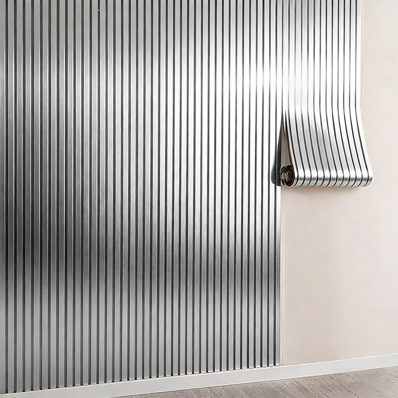 Self-Adhesive 3D Wall Decal-3D Grid Wallpaper, Silvery Mirror Stripes Wall Panel gallery