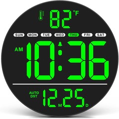 LED Digital Wall Clock Large Display Temp Date Day Auto DST Brightness