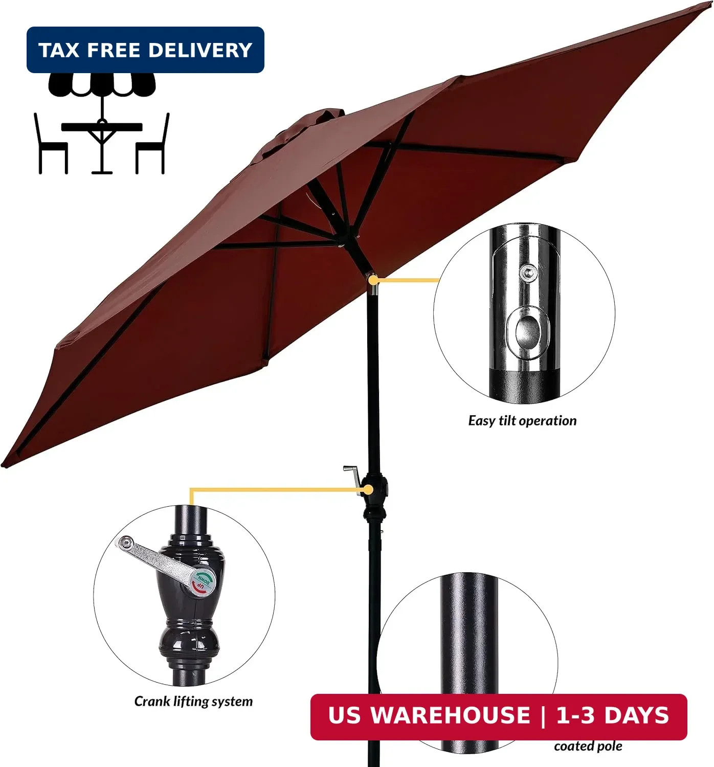 OLIXIS 9FT Patio Table Umbrella with Tilt and Crank Button & 8 Sturdy Ribs Water gallery
