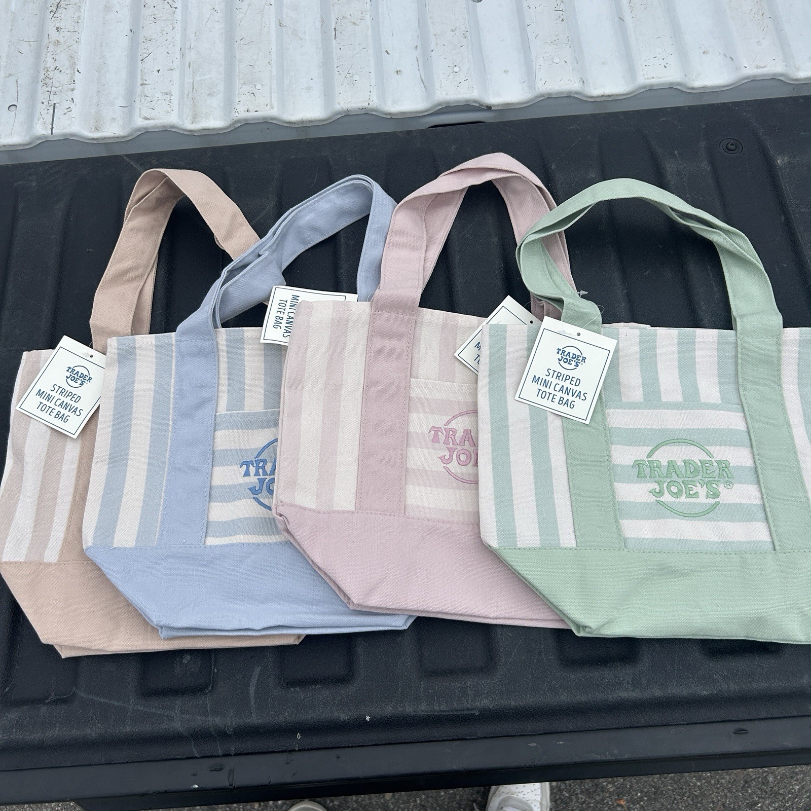 Trader Joe’s Mini Pastel Stripe Canvas Tote Bag Limited Edition Set Of 4 gallery