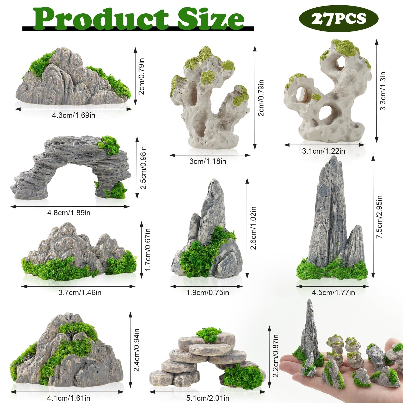 27 Pcs 9 Styles Zen Garden , Miniature Rockery Decoration Mini Garden for Mic... gallery