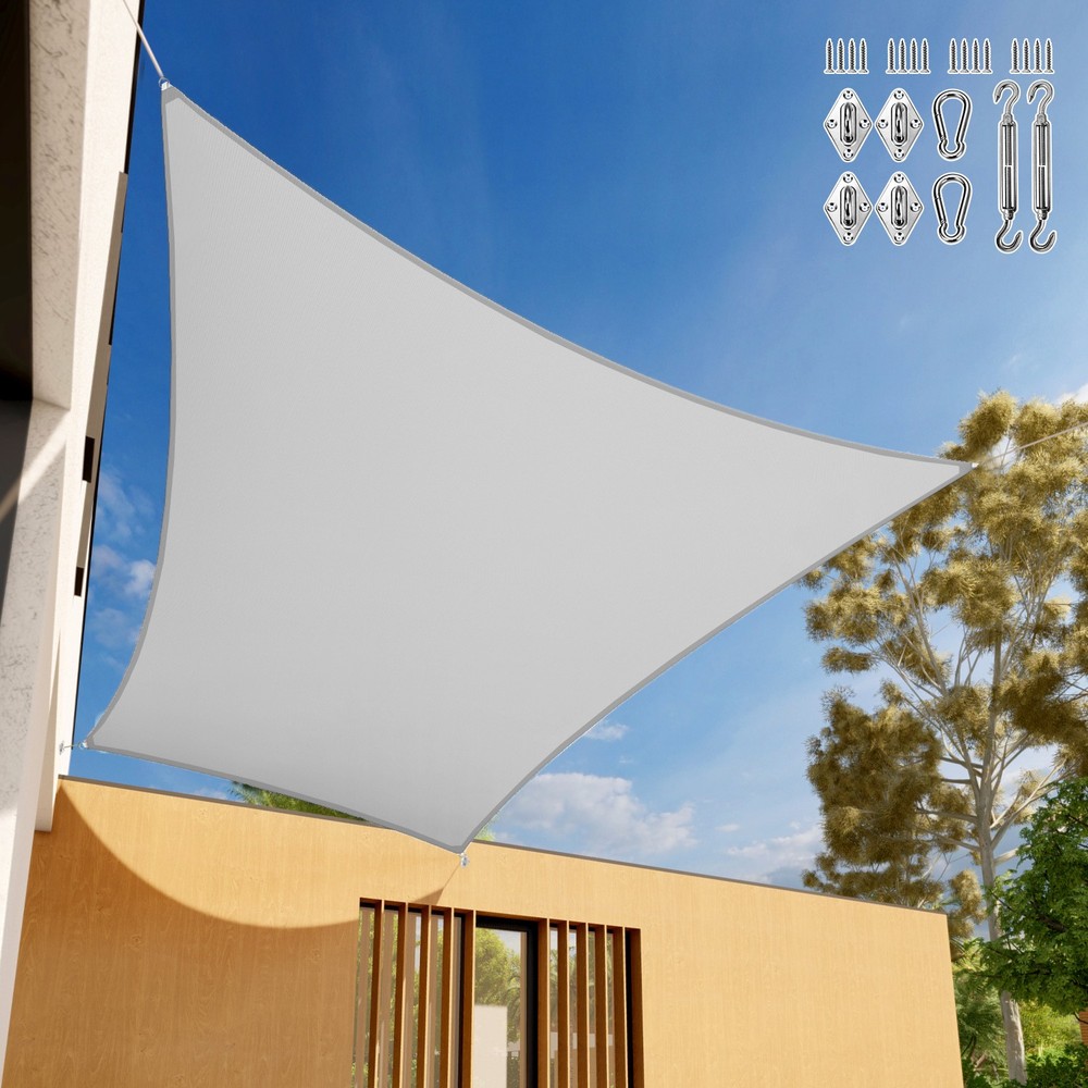 5-24ft Gray Waterproof Rectangle Sun Shade Sail Shelter Cover with 8" Kits Pool